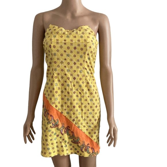 Vintage Y2K Rampage Sundress Womens Size 5 Yellow Strapless Floral Pattern - Picture 11 of 11
